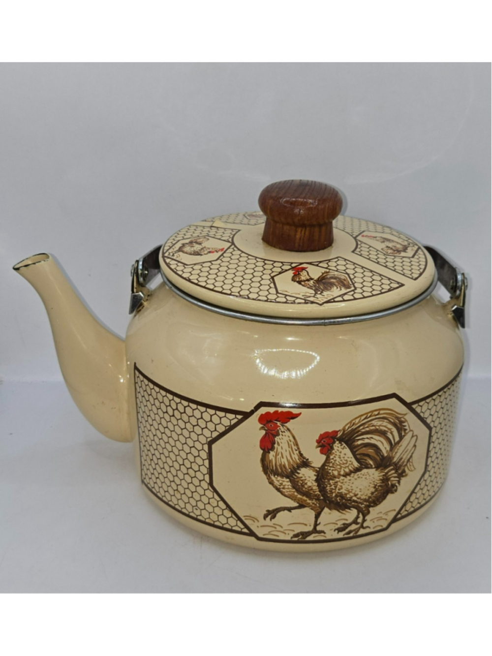 VTG '82 Gailstyn Sutton Chanticleer Rooster Tea POT Kettle Wood Japan Farmhouse